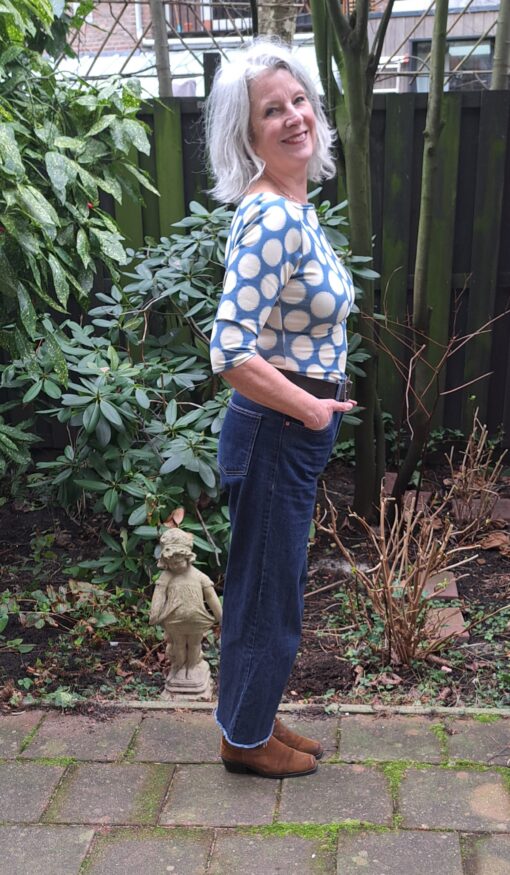 Shirt met bollen, blauw en ecru - Image 4