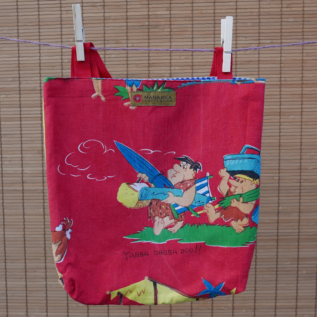 Vintage tasje Flintstones, rood en geel